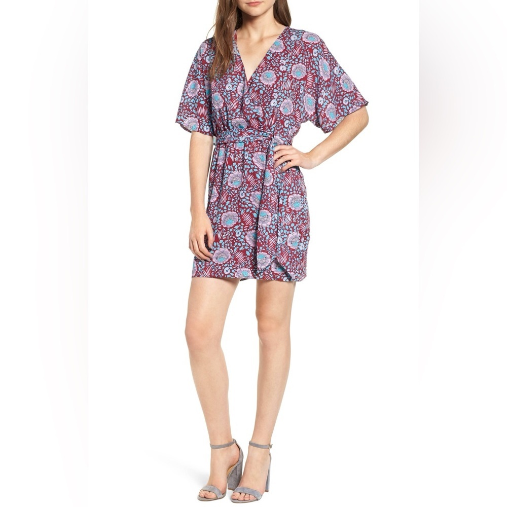 Rebecca MINKOFF Floral V-Neck wrap Dress with Belt large